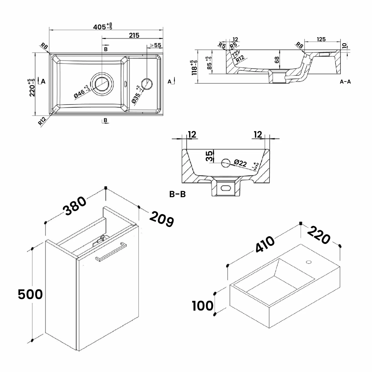 Signature Aalborg Wall Hung 1-Door Vanity Unit With Basin 405mm Wide - Anthracite Gloss 4 Signature Aalborg Wall Hung 1-Door Vanity Unit With Basin 405mm Wide - Anthracite Gloss - Image 2