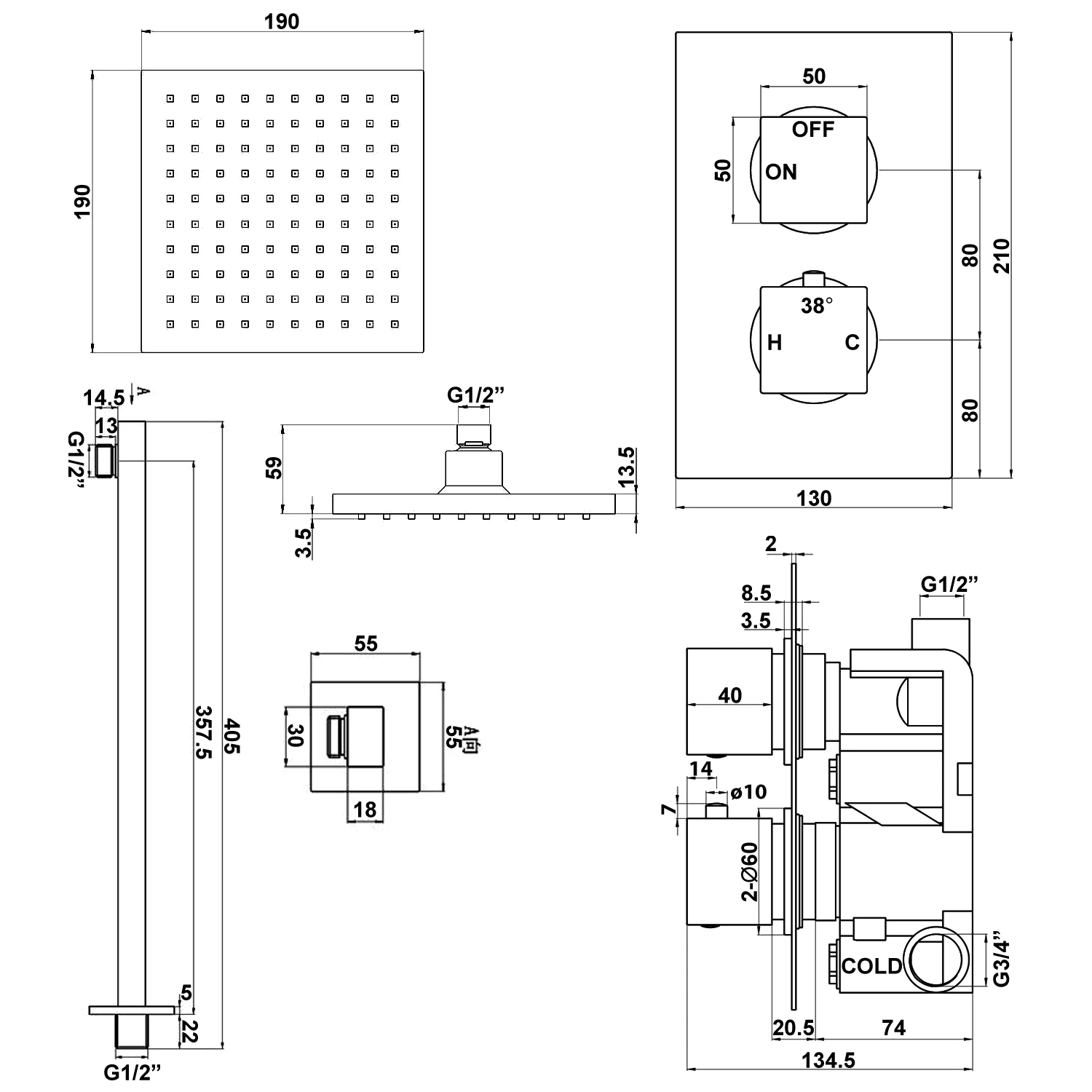 Signature Advance Thermostatic Square Dual Concealed Mixer Shower With Fixed Head - Chrome 3 Signature Advance Thermostatic Square Dual Concealed Mixer Shower With Fixed Head - Chrome