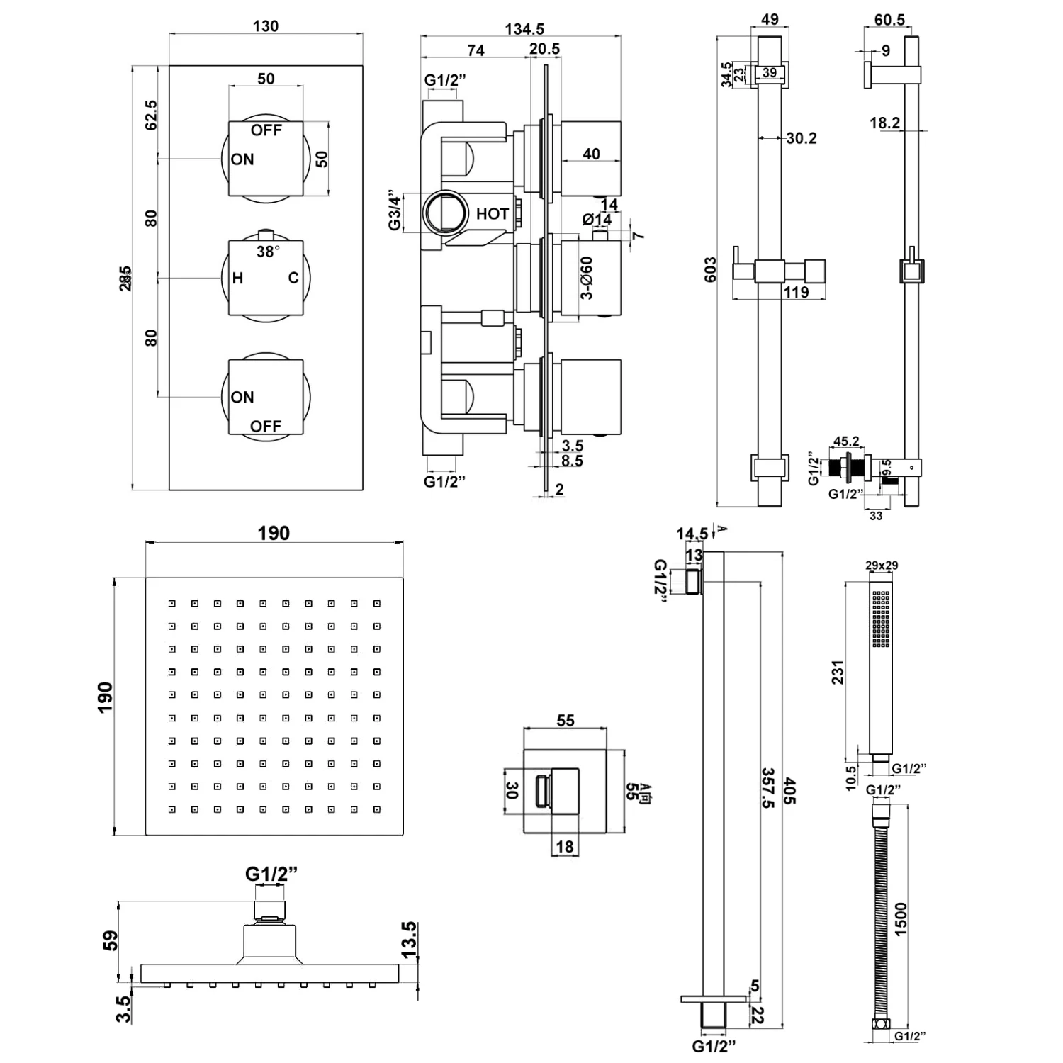 Signature Advance Thermostatic Triple Concealed Mixer Shower With Shower Kit + Fixed Shower Head - Chrome 3 Signature Advance Thermostatic Triple Concealed Mixer Shower With Shower Kit + Fixed Shower Head - Chrome
