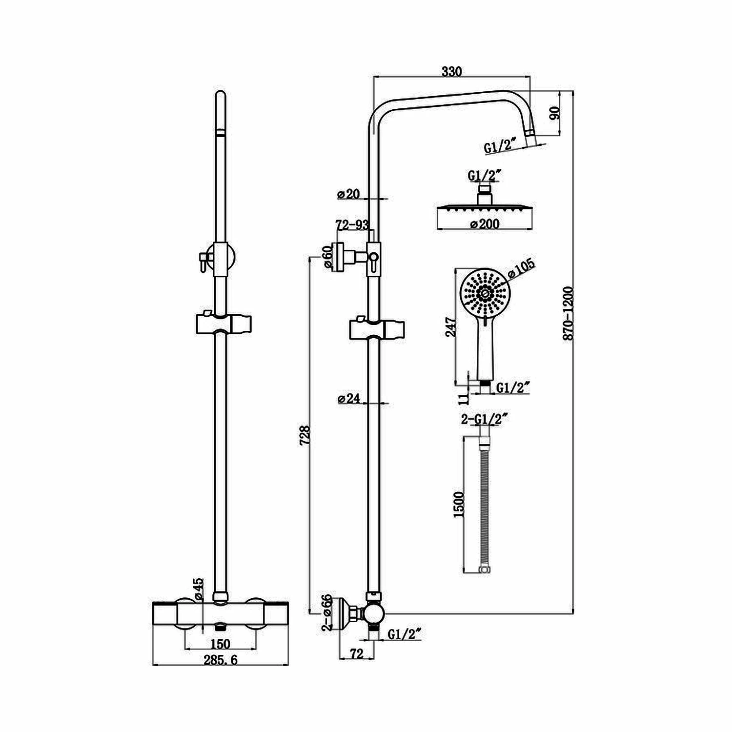 Signature Balance Cool-Touch Thermostatic Bar Mixer Shower With Shower Kit + Fixed Head - Chrome 4 Signature Balance Cool-Touch Thermostatic Bar Mixer Shower With Shower Kit + Fixed Head - Chrome - Image 2