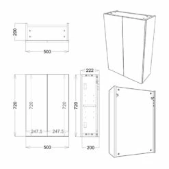 Signature Bergen 2-Door Mirrored Bathroom Cabinet 500mm Wide - White Gloss -HEATANDPLUMB Sales signature bergen bathroom cabinet sign105433