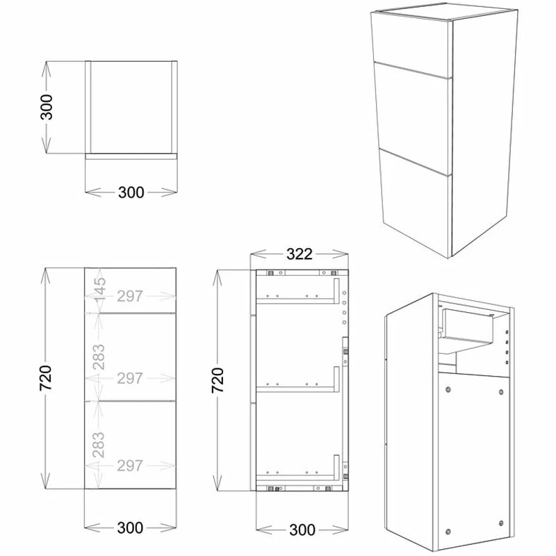 Signature Bergen Floor Standing 3-Drawer Storage Unit 300mm Wide - White Gloss 3 Signature Bergen Floor Standing 3-Drawer Storage Unit 300mm Wide - White Gloss