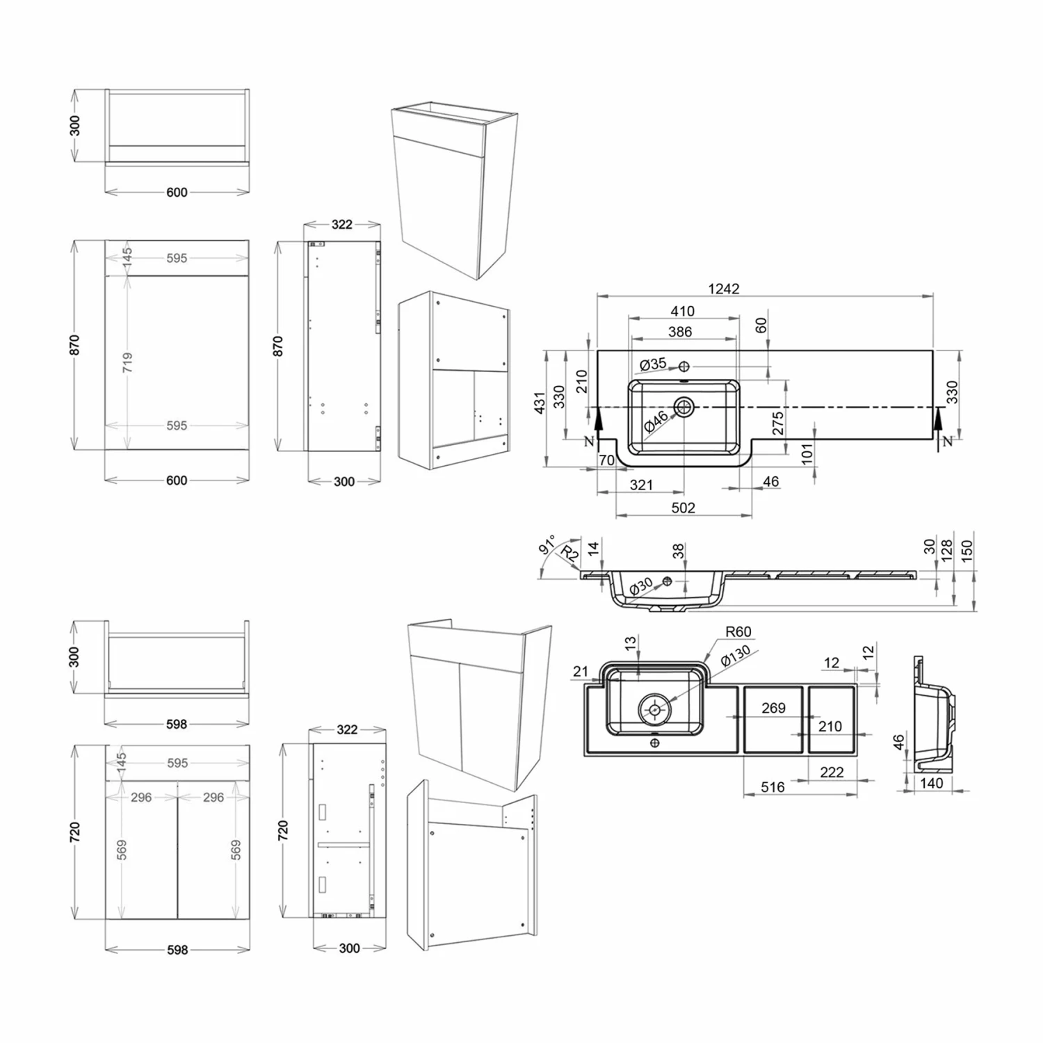 Signature Bergen LH Combination Unit With Basin 1242mm Wide - Pearl Grey Gloss 3 Signature Bergen LH Combination Unit With Basin 1242mm Wide - Pearl Grey Gloss