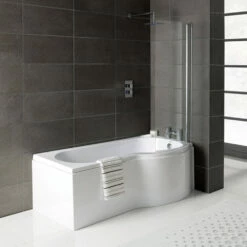 Signature Breeze P-Shaped Shower Bath With Front Panel And Screen 1700mm X 700mm/850mm - Right Handed