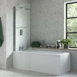 Signature Coast P-Shaped Shower Bath With Front Panel And Screen 1700mm X 700mm/850mm - Left Handed