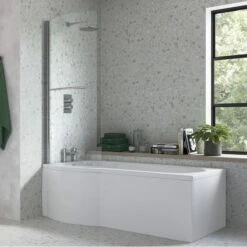 Signature Coast Supercast P-Shaped Shower Bath With Front Panel And Screen 1700mm X 700mm/850mm - Left Handed -HEATANDPLUMB Sales signature coast p shape shower bath sign105608