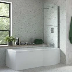 Signature Coast P-Shaped Shower Bath With Front Panel And Screen 1700mm X 700mm/850mm - Right Handed -HEATANDPLUMB Sales signature coast p shape shower bath sign105609 2