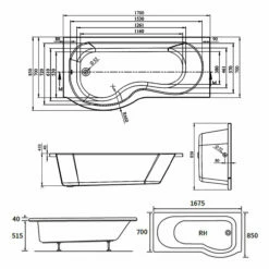 Signature Coast Supercast P-Shaped Shower Bath With Front Panel And Screen 1700mm X 700mm/850mm - Left Handed -HEATANDPLUMB Sales signature coast supercast bath sign105611