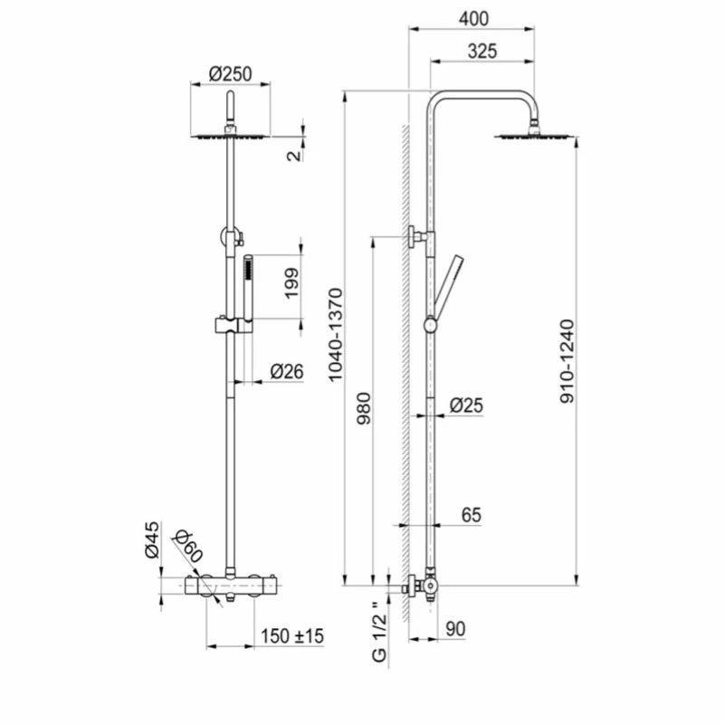 Vema Thermostatic Bar Mixer Shower With Shower Kit + Fixed Head - Stainless Steel 4 Vema Thermostatic Bar Mixer Shower With Shower Kit + Fixed Head - Stainless Steel - Image 2