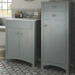 Signature Copenhagen Floor Standing 1-Door And 2-Drawer Tall Boy Unit 465mm Wide - Sea Green Ash -HEATANDPLUMB Sales signature copenhagen bathroom furniture sgcfsdtu465 1