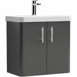 Signature Curva Classic Wall Hung Vanity Unit With Chrome Handles - 600mm Wide - Dark Grey