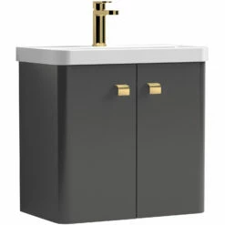 Signature Curva Deluxe Wall Hung Vanity Unit With Brass Handles - 600mm Wide - Dark Grey 17 Signature Curva Deluxe Wall Hung Vanity Unit With Brass Handles - 600mm Wide - Dark Grey -HEATANDPLUMB Sales signature curva vanity unit cvach60wh2