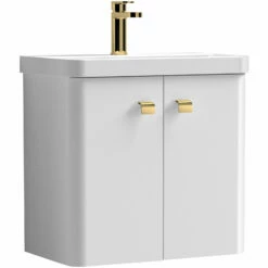 Signature Curva Deluxe Wall Hung Vanity Unit With Brass Handles - 600mm Wide - Gloss White 13 Signature Curva Deluxe Wall Hung Vanity Unit With Brass Handles - 600mm Wide - Gloss White -HEATANDPLUMB Sales signature curva vanity unit cvdbr60lg2