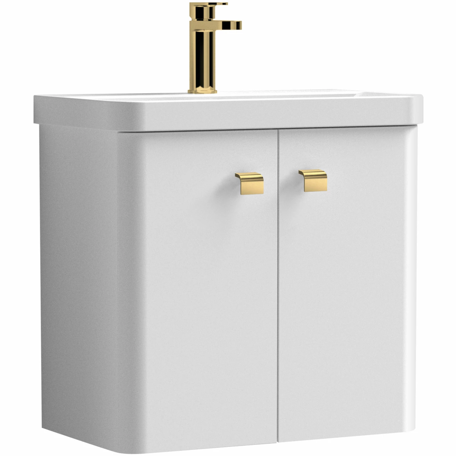 Signature Curva Deluxe Wall Hung Vanity Unit With Brass Handles - 600mm Wide - Gloss White 5 Signature Curva Deluxe Wall Hung Vanity Unit With Brass Handles - 600mm Wide - Gloss White - Image 3