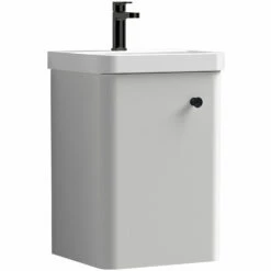 Signature Curva Pure Wall Hung Vanity Unit With Black Handle - 400mm Wide - Light Grey -HEATANDPLUMB Sales signature curva vanity unit cvpbl40lg1