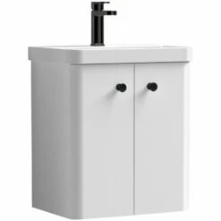 Signature Curva Pure Wall Hung Vanity Unit With Black Handles - 500mm Wide - Gloss White -HEATANDPLUMB Sales signature curva vanity unit cvpbl50wh2