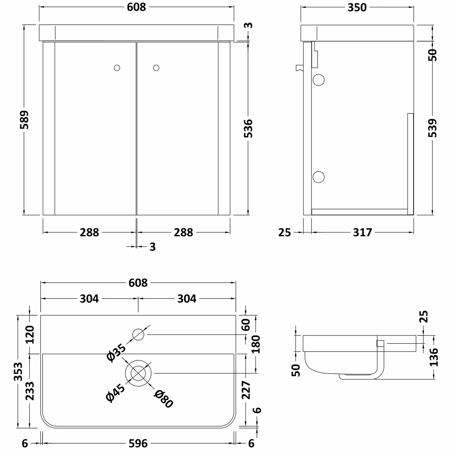 Signature Curva Classic Wall Hung Vanity Unit With Chrome Handles - 600mm Wide - Gloss White 9 Signature Curva Classic Wall Hung Vanity Unit With Chrome Handles - 600mm Wide - Gloss White - Image 7