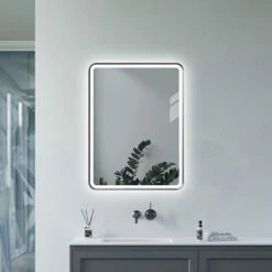 Signature Daisy Front-Lit LED Bathroom Mirror With Demister Pad 800mm H X 600mm W - Matt Black
