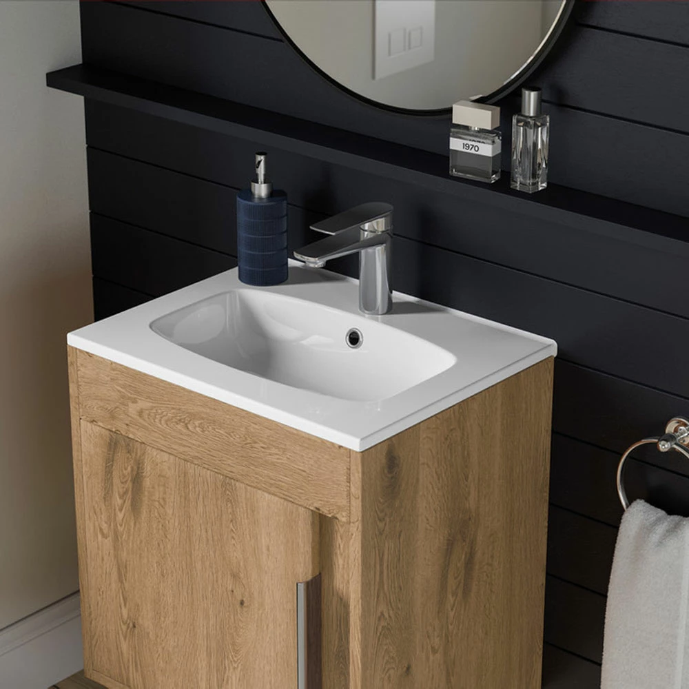 Signature Helsinki Wall Hung 1-Door Vanity Unit With Basin 510mm Wide - Seville Oak 5 Signature Helsinki Wall Hung 1-Door Vanity Unit With Basin 510mm Wide - Seville Oak - Image 3