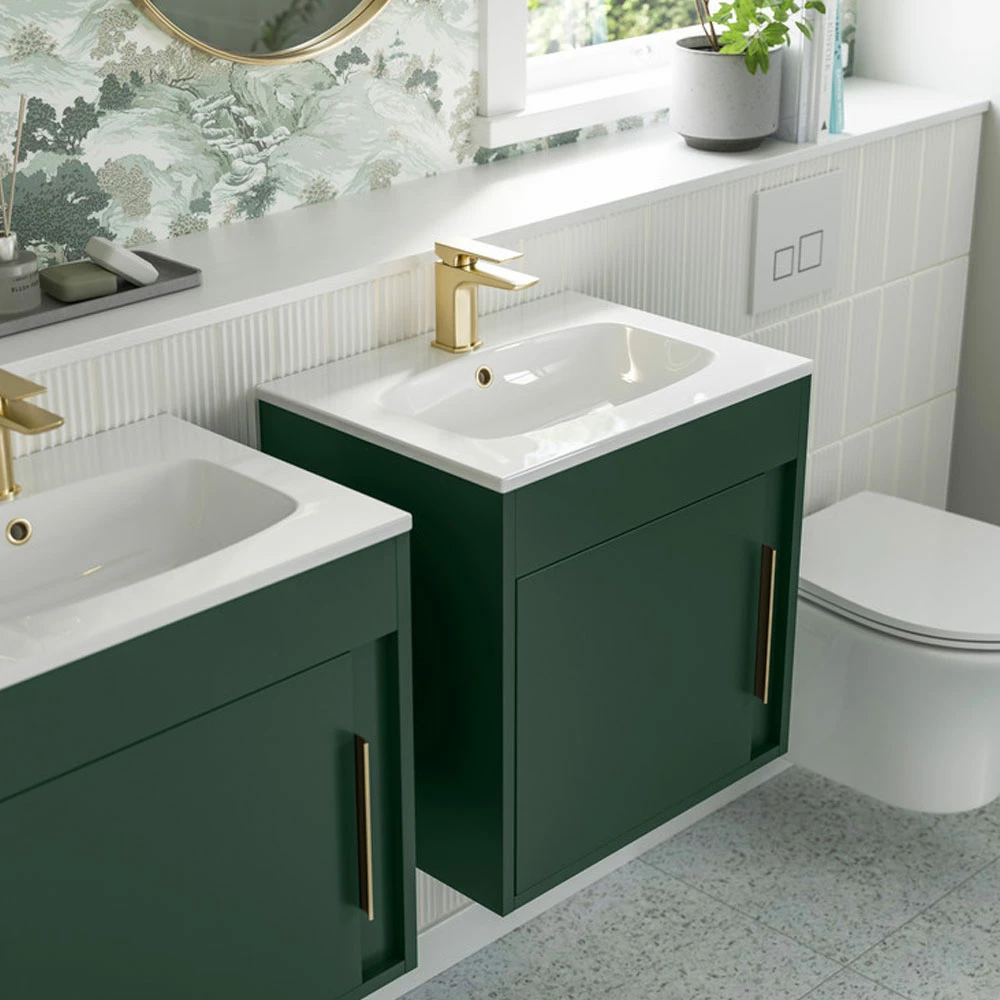 Signature Helsinki Wall Hung 1-Door Vanity Unit With Basin 510mm Wide - Matt Conifer Green 3 Signature Helsinki Wall Hung 1-Door Vanity Unit With Basin 510mm Wide - Matt Conifer Green