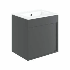 Signature Helsinki Wall Hung 1-Door Vanity Unit With Basin 510mm Wide - Matt Graphite Grey