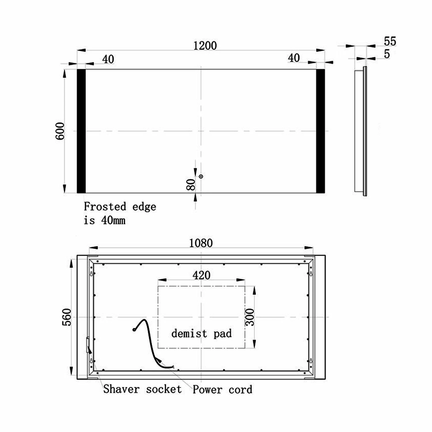 Signature Emma Front-Lit LED Bathroom Mirror With Demister Pad 600mm H X 1200mm W 4 Signature Emma Front-Lit LED Bathroom Mirror With Demister Pad 600mm H X 1200mm W - Image 2