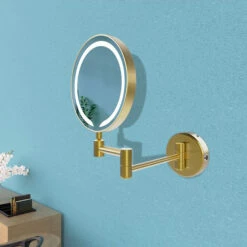 Signature Evelyn Round LED Cosmetic Bathroom Mirror - Brushed Brass -HEATANDPLUMB Sales signature evelyn bathroom mirror sign107589