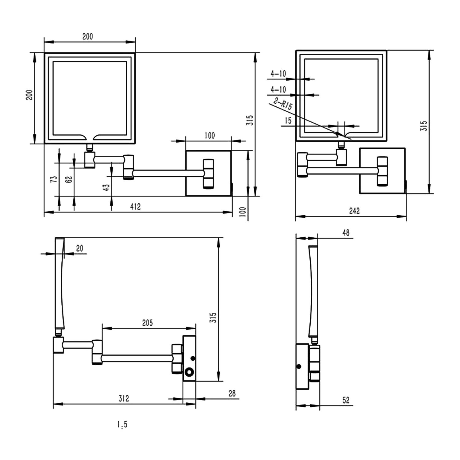 Signature Evelyn Square LED Cosmetic Bathroom Mirror 200mm H X 200mm W - Chrome 4 Signature Evelyn Square LED Cosmetic Bathroom Mirror 200mm H X 200mm W - Chrome - Image 2