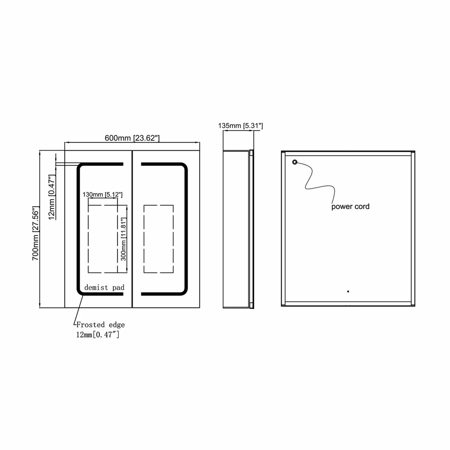 Signature Florence 2-Door LED Mirrored Bathroom Cabinet With Demister Pad 700mm H X 600mm W 3 Signature Florence 2-Door LED Mirrored Bathroom Cabinet With Demister Pad 700mm H X 600mm W