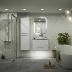 Signature Kalmar Wall Hung 2-Door Tall Unit 454mm Wide - Grey Gloss -HEATANDPLUMB Sales signature gatsby bathroom furniture dift2228 1