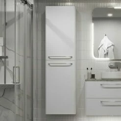 Signature Kalmar Wall Hung 2-Door Tall Unit 454mm Wide - Grey Gloss -HEATANDPLUMB Sales signature gatsby bathroom furniture sggwhtu454 5