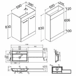 Signature Gothenburg LH Combination Unit With Polymarble Basin 1100mm Wide - Oak