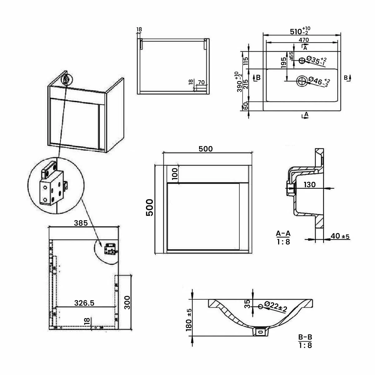 Signature Helsinki Wall Hung 1-Door Vanity Unit With Basin 510mm Wide - Matt Conifer Green 4 Signature Helsinki Wall Hung 1-Door Vanity Unit With Basin 510mm Wide - Matt Conifer Green - Image 2