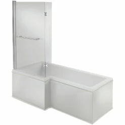 Signature Hermes Supercast L-Shaped Shower Bath With Front Panel And Screen 1700mm X 700mm/850mm - Left Handed