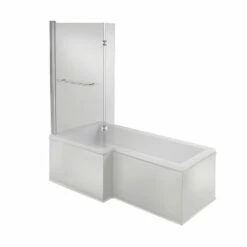 Signature Hermes L-Shaped Shower Bath With Front Panel And Screen 1500mm X 700mm/850mm Left Handed