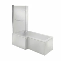 Signature Hermes L-Shaped Shower Bath With Front Panel And Screen 1700mm X 700mm/850mm - Left Handed