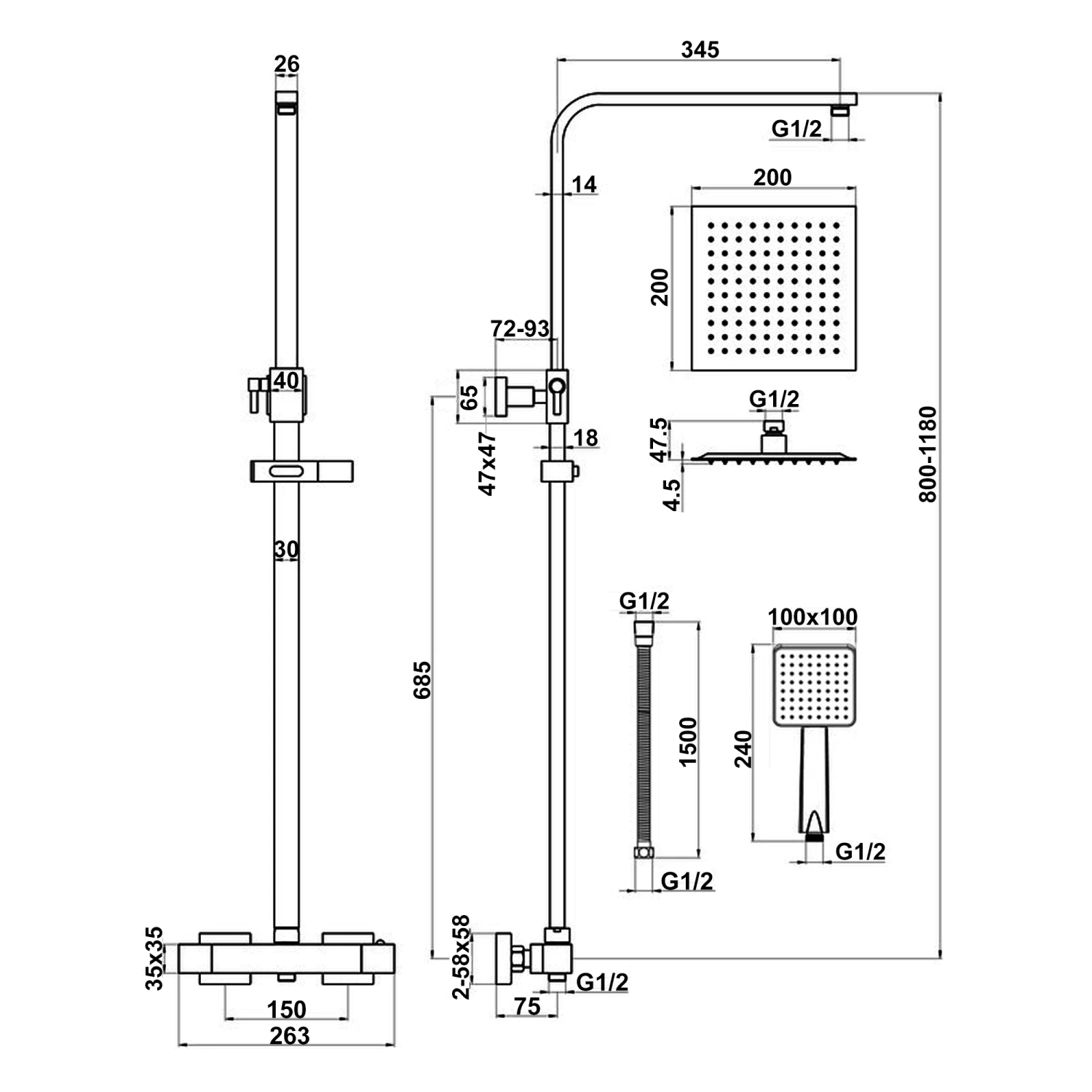 Signature Kube Square Thermostatic Bar Mixer Shower With Shower Kit + Fixed Head - Chrome 4 Signature Kube Square Thermostatic Bar Mixer Shower With Shower Kit + Fixed Head - Chrome - Image 2