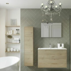 Signature Lund Wall Hung 1-Door Tall Unit 300mm Wide - Havana Oak -HEATANDPLUMB Sales signature lund bathroom furniture dift1228 3