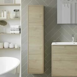 Signature Lund Wall Hung 1-Door Tall Unit 300mm Wide - Havana Oak -HEATANDPLUMB Sales signature lund bathroom furniture sglwhtu300 2