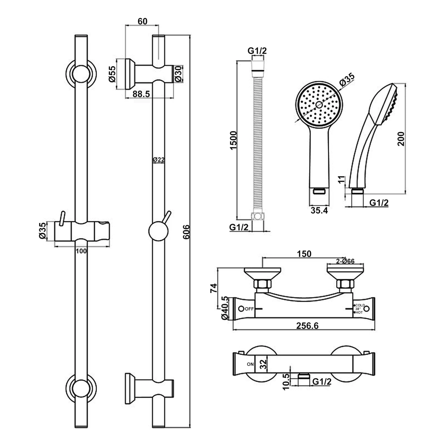 Signature Emerge Thermostatic Bar Mixer Shower With Adjustable Shower Riser Kit - Chrome 3 Signature Emerge Thermostatic Bar Mixer Shower With Adjustable Shower Riser Kit - Chrome