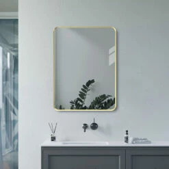 Signature Olivia Rectangular Bathroom Mirror 800mm H X 600mm W - Brushed Brass