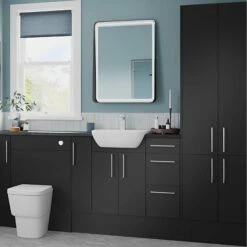 Signature Oslo Floor Standing 2-Door Tall Unit 300mm Wide - Matt Graphite Grey -HEATANDPLUMB Sales signature oslo bathroom furniture sgosfdtu300 2