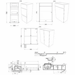 Signature Oslo LH 3-Drawer Combination Unit With Basin 1542mm Wide - Light Grey Gloss