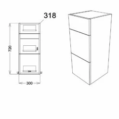 Signature Oslo Floor Standing 3-Drawer Storage Unit 300mm Wide - White Gloss -HEATANDPLUMB Sales signature oslo bathroom furniture sign2627