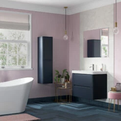Signature Randers Wall Hung 2-Door Tall Unit 350mm Wide - Matt Indigo -HEATANDPLUMB Sales signature randers bathroom furniture dift1802 3
