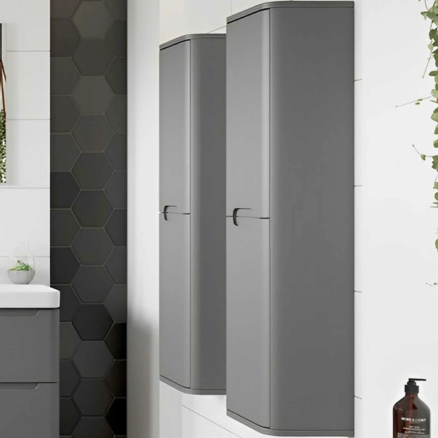 Signature Randers Wall Hung 2-Door Tall Unit 350mm Wide - Matt Grey 4 Signature Randers Wall Hung 2-Door Tall Unit 350mm Wide - Matt Grey - Image 2