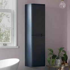 Signature Randers Wall Hung 2-Door Tall Unit 350mm Wide - Matt Indigo -HEATANDPLUMB Sales signature randers bathroom furniture sgrwhtu350 2