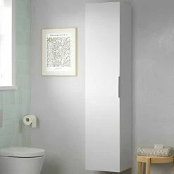 Signature Umea Wall Hung 1-Door Tall Unit 350mm Wide - Matt White -HEATANDPLUMB Sales signature statement bathroom furniture sgstwhtu350 5