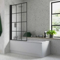 Signature Single Straight Square Black Framed Bath Screen 1500mm H X 800mm W - 6mm Glass -HEATANDPLUMB Sales signature straight bath screen sign104940