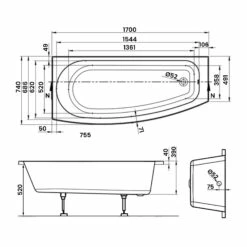 Signature Sustain Spacesaver Rectangular Bath 1700mm X 491mm/740mm Left Handed - 0 Tap Hole 8 Signature Sustain Spacesaver Rectangular Bath 1700mm X 491mm/740mm Left Handed - 0 Tap Hole -HEATANDPLUMB Sales signature sustain bath sign105659 3